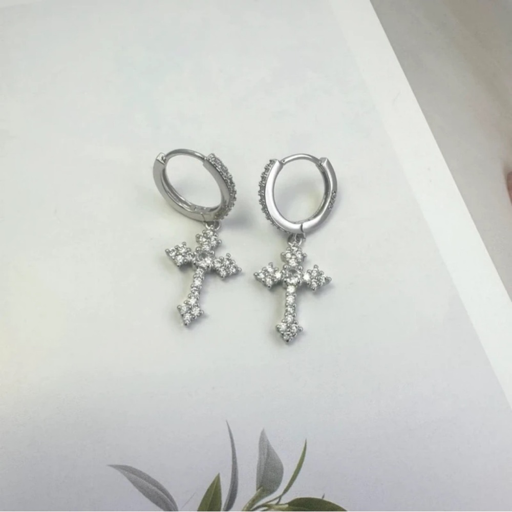 Dazzling Silver Cross Dangle Earrings